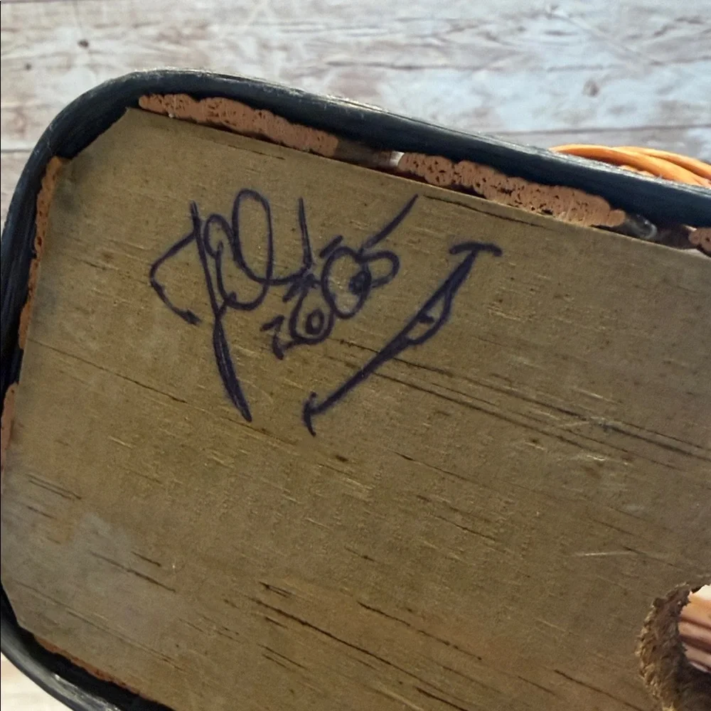 Signed 2005 vinyl Woven Basket Blue Stripes